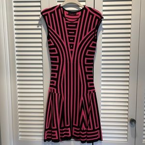 RVN hot pink and black fit and flair dress, size S
